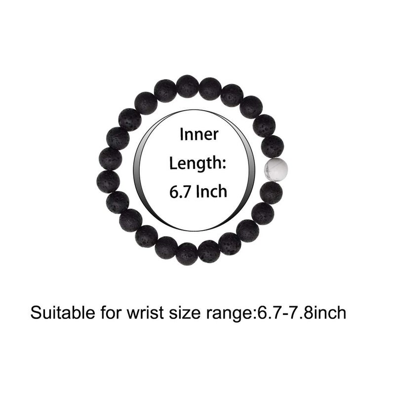 Byson 2 Pcs Couple Distance Relationship Bracelets 8mm Natural Black Lava Stone & White Howlite Energy Beads Ying Yang Balance Essential Oil Diffuser Bracelet Banglet for Lovers - Image 4